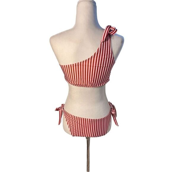 NWOT one-shoulder red and white striped bikini - L - Picture 4 of 7